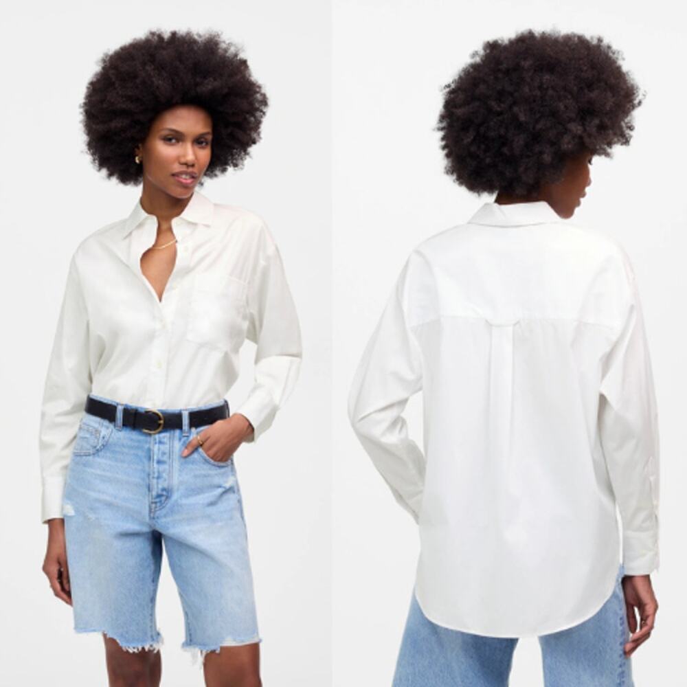 Madewell Women's Cotton Oversized Button-Up Shirt NU392 Eyelet White Size S NWT